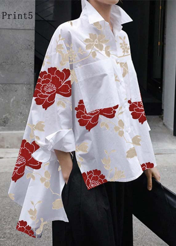 Natural Yellow Flower Peter Pan Collar Low High Design Button Pockets Cotton Shirts Long Sleeve Fall
