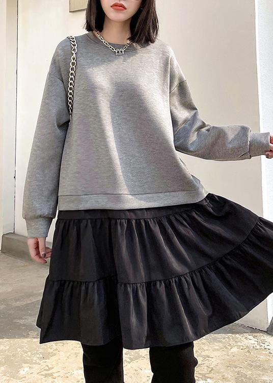 O Neck Patchwork Spring Clothes Shape Gray Dress