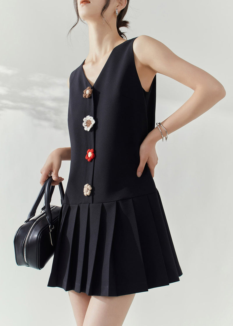 Modern Black V Neck Patchwork Mid Dresses Sleeveless Summer