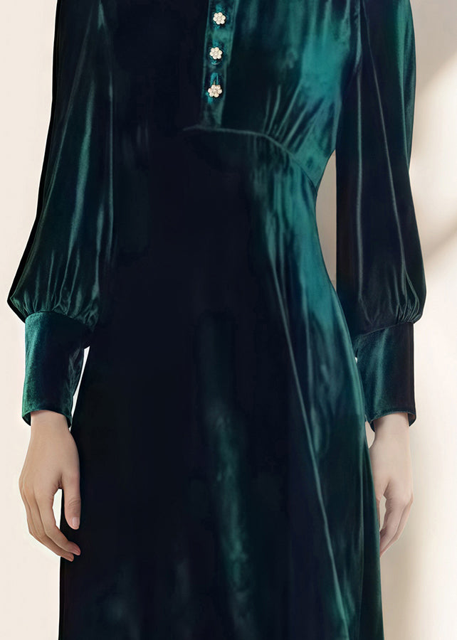 French Green Peter Pan Collar Velour Dresses Fall