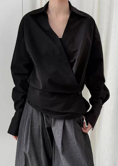 Black Top Asymmetrical Button Spring