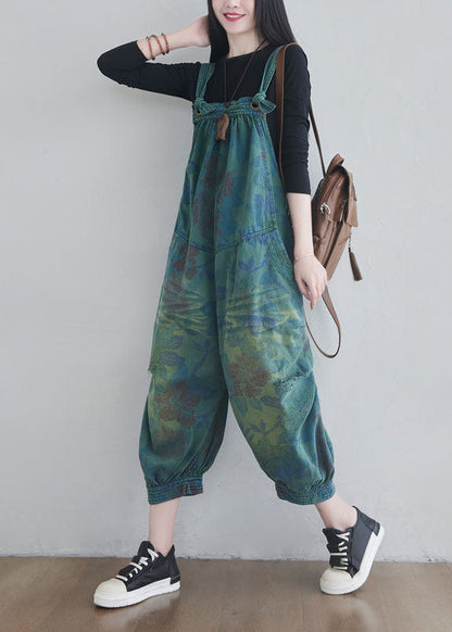 Blue Pockets Print Denim Jumpsuits Spring