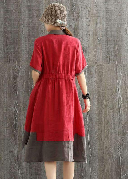Modern Lapel Patchwork Summer Long Dress Ideas Red Dress