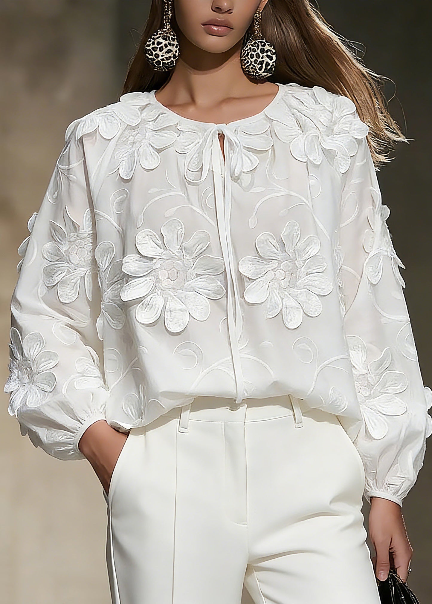 White Tie Lace Tops Spring