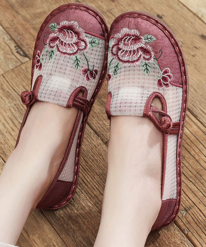 Comfortable Red Flats Cotton Fabric Splicing Embroideried