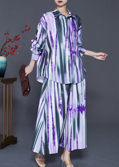 Purple Oversized Tie Dye Cotton Two Pieces Set Spring