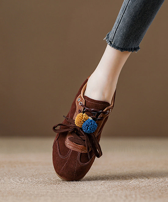 Suede Lace Up Splicing Red Flat Shoes