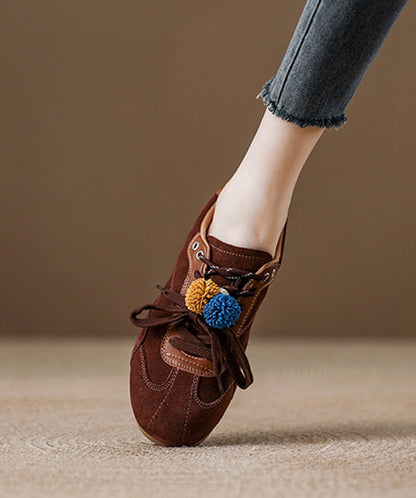 Suede Lace Up Splicing Red Flat Shoes