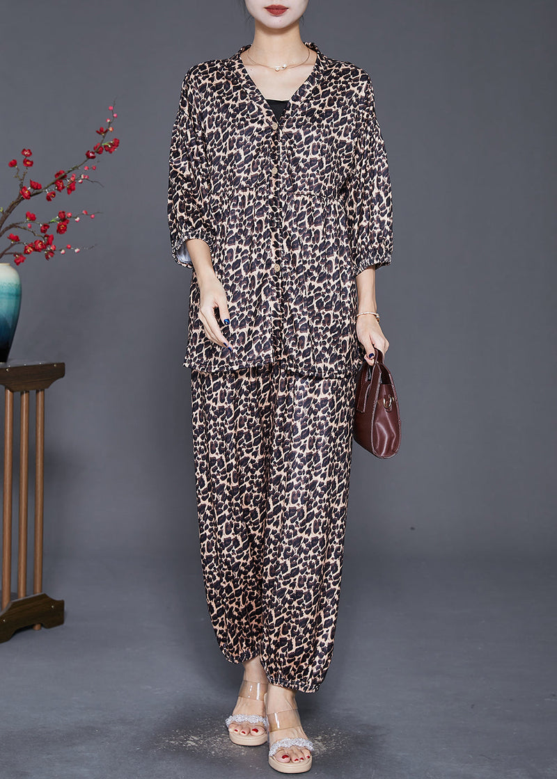 Leopard Print Oversized Cotton Two-piece Set Fall