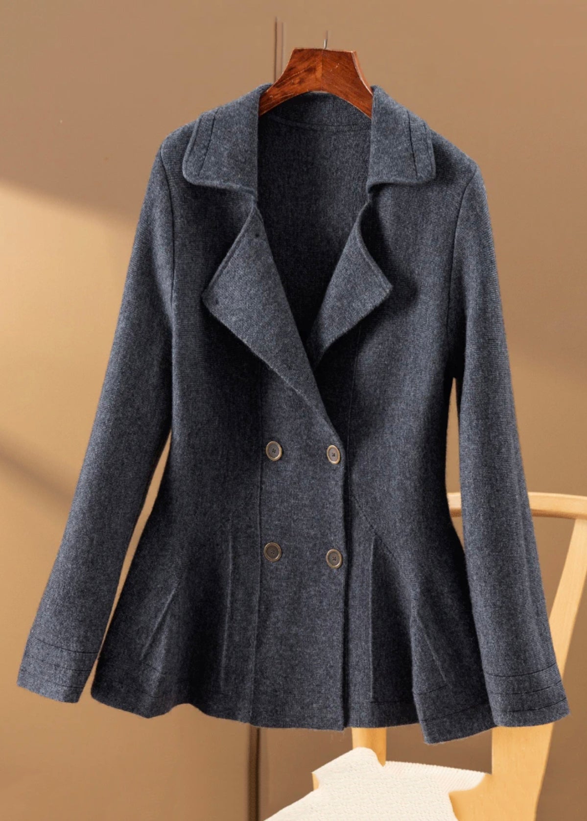 Camel Peter Pan Collar Button Patchwork Woolen Coat Fall