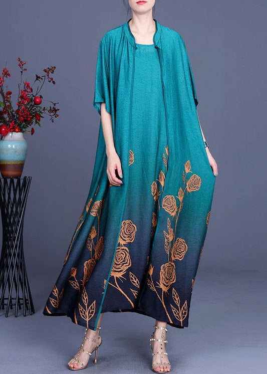 Summer Silk Wrinkle Print Cardigan + Irregular Vest Skirt Two Piece Set