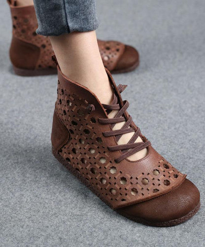 Brown Genuine Leather Ankle Boots