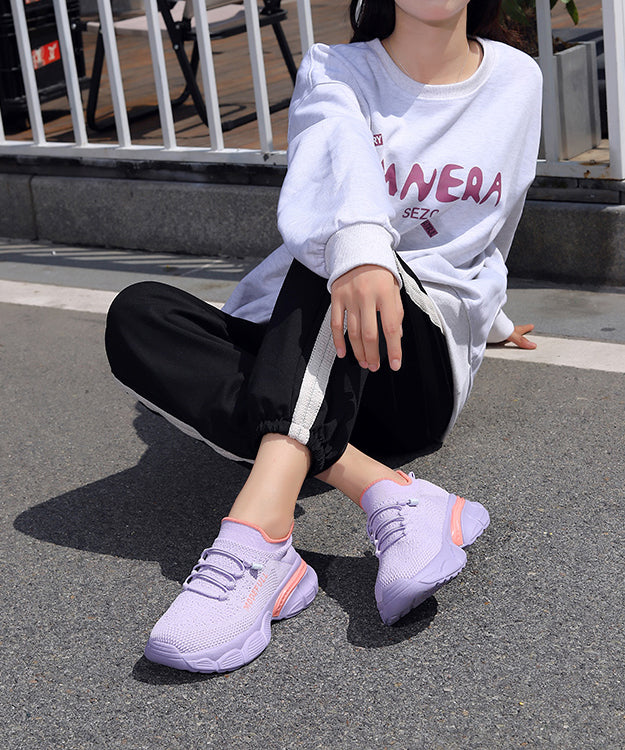 Comfy Pink Knit Fabric Sport Flat Feet Shoes