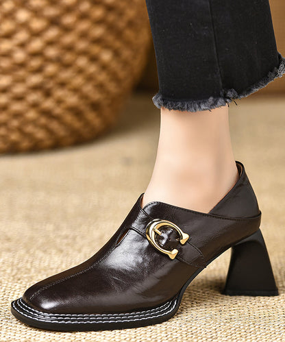 Classy Brown Zippered Splicing Chunky High Heels