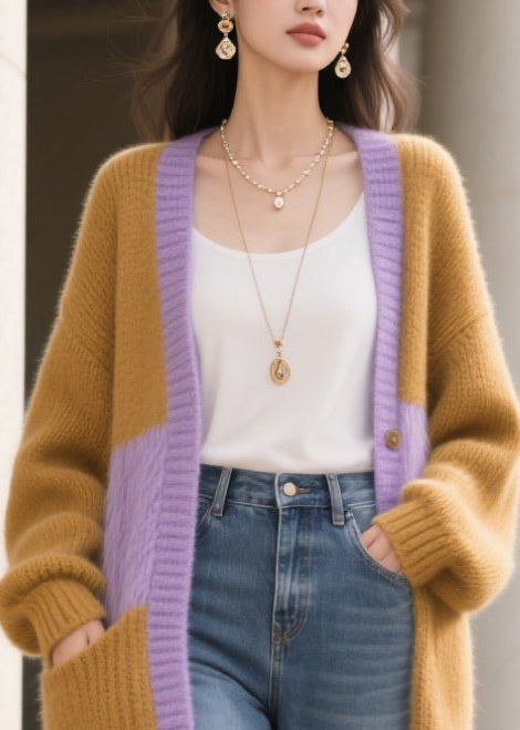 Colorblock Oversized Patchwork Faux Fur Knit Cardigan Winter