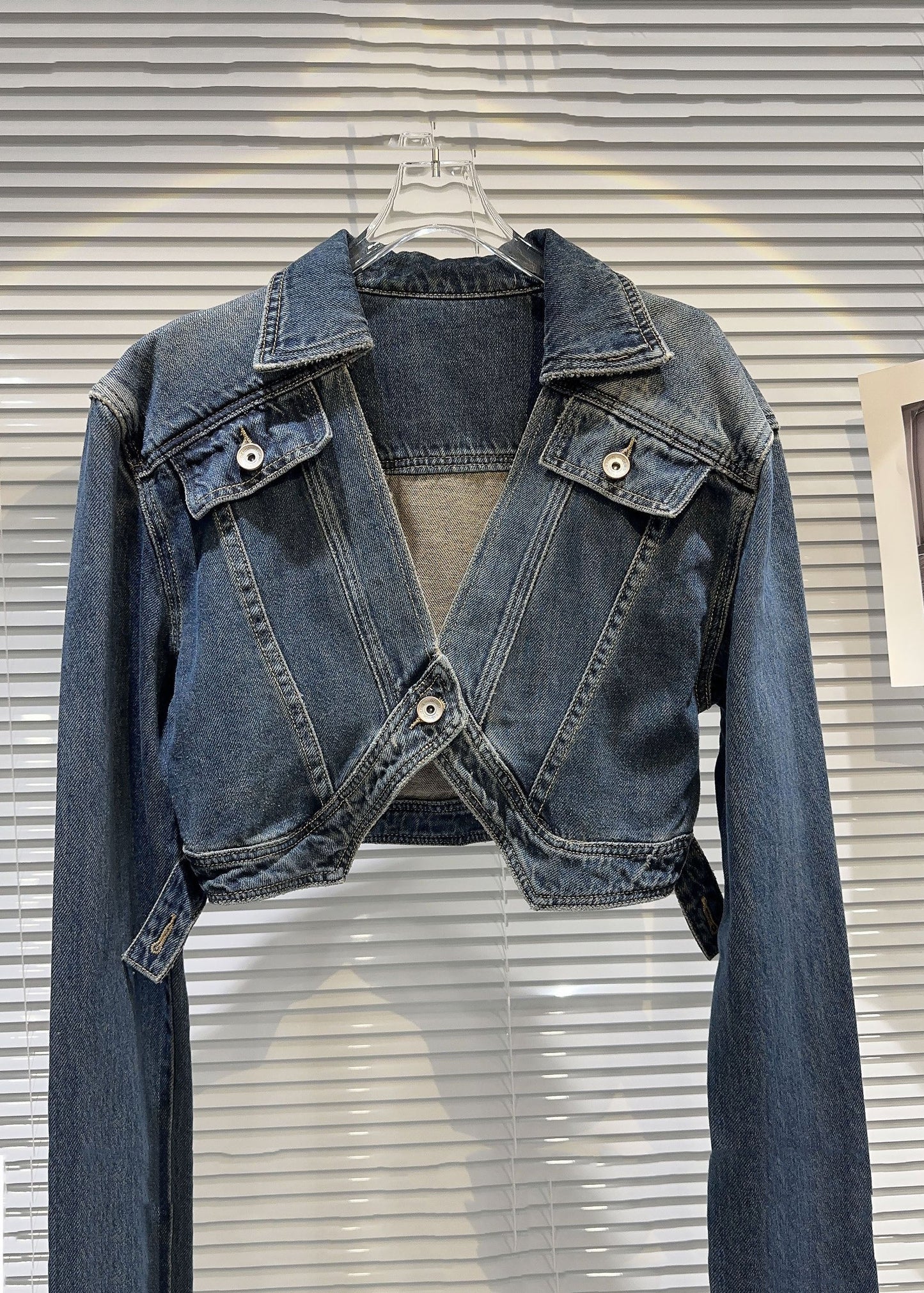 Navy Peter Pan Collar Patchwork Button Denim Coats