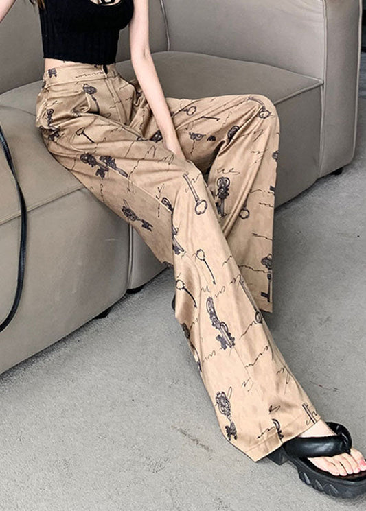 Print Pockets High Waist Satin Wide Leg Pants Spring