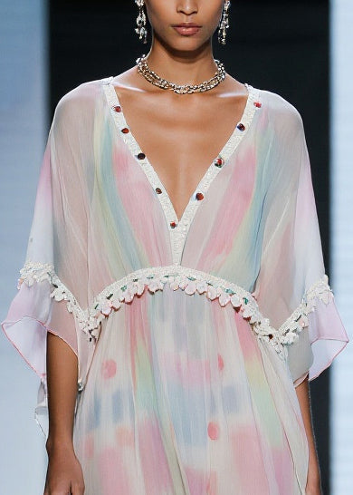Gradient Color Tasseled Patchwork Tulle Day Dress Summer