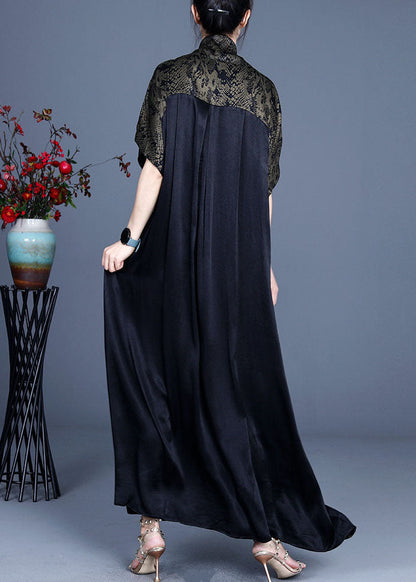 Simple Green V Neck Print Patchwork Dress Spring