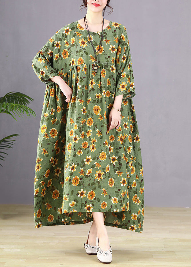 Green Patchwork Print Maxi Dress Long Sleeve