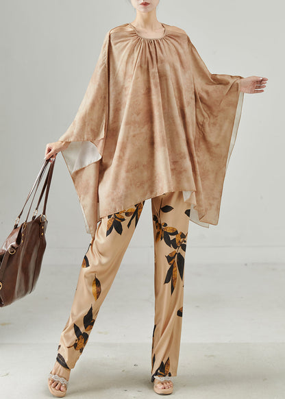 Modern Khaki Oversized Tie Dye Two Piece Set Clothing Batwing Sleeve
