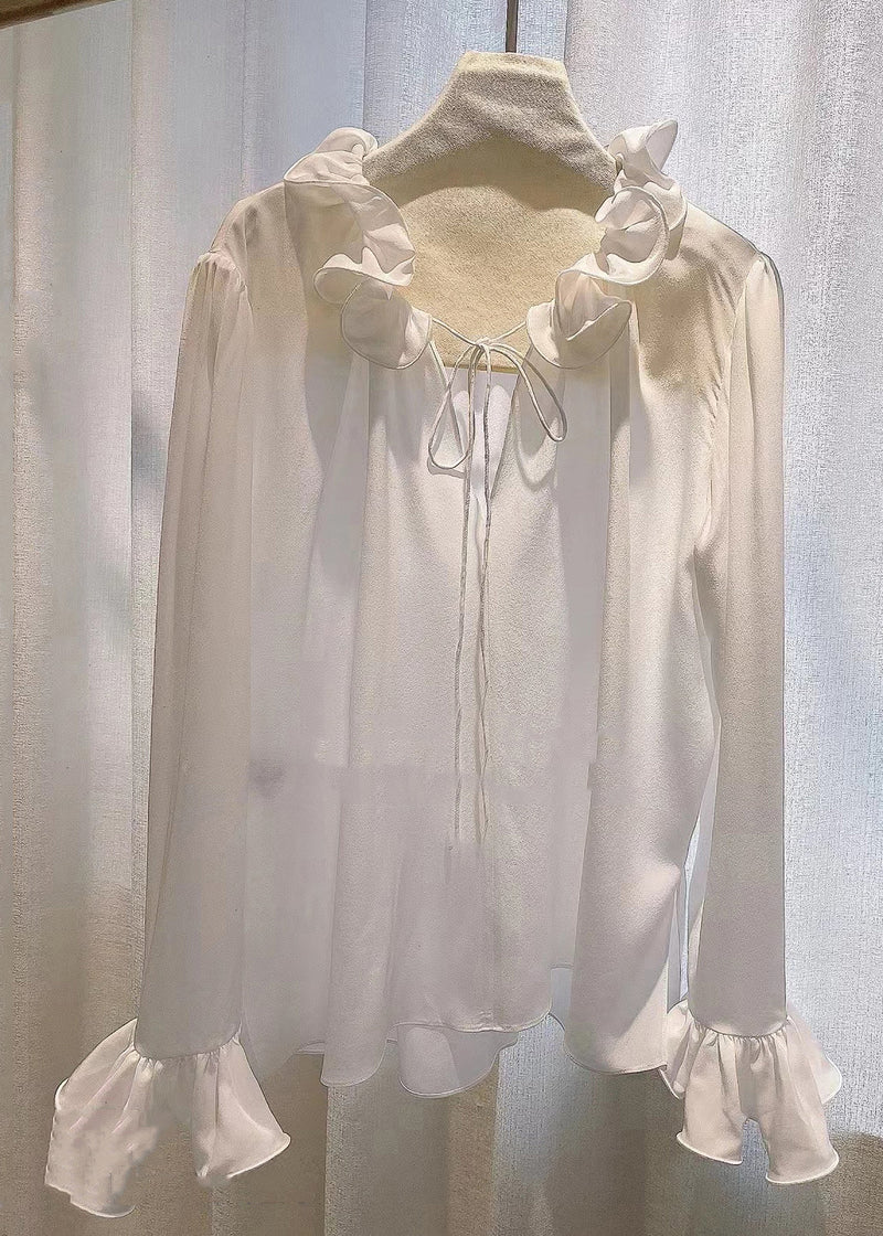 Art White Lace Up Cotton Blouses Butterfly Sleeve