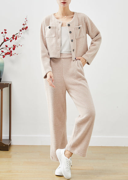 Khaki Silm Fit Warm Fluffy Two Pieces Set Fall