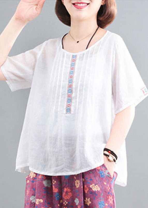 Handmade White Embroideried Print Linen Sets Two Pieces Summer