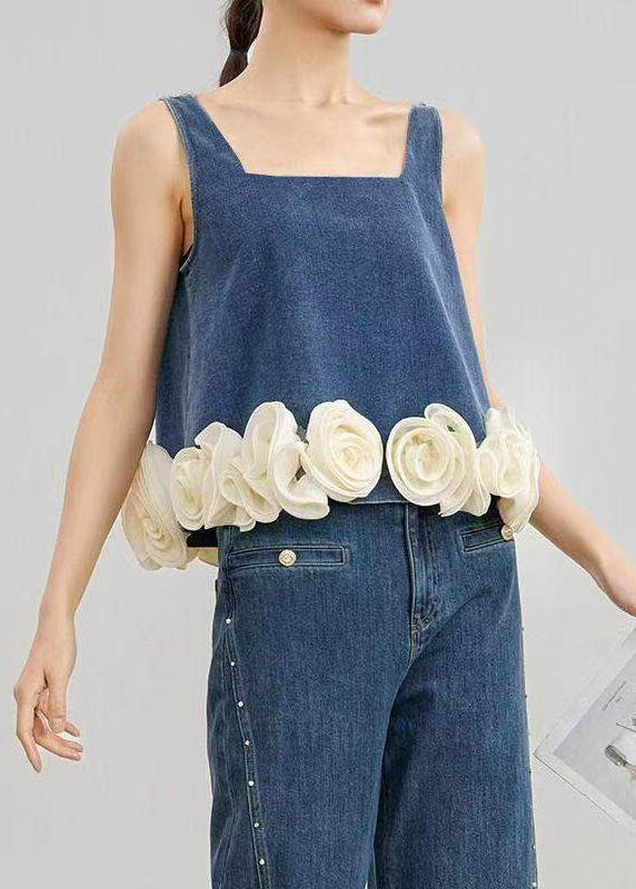 Organic Blue Oversized Handmade Denim Vest Sleeveless