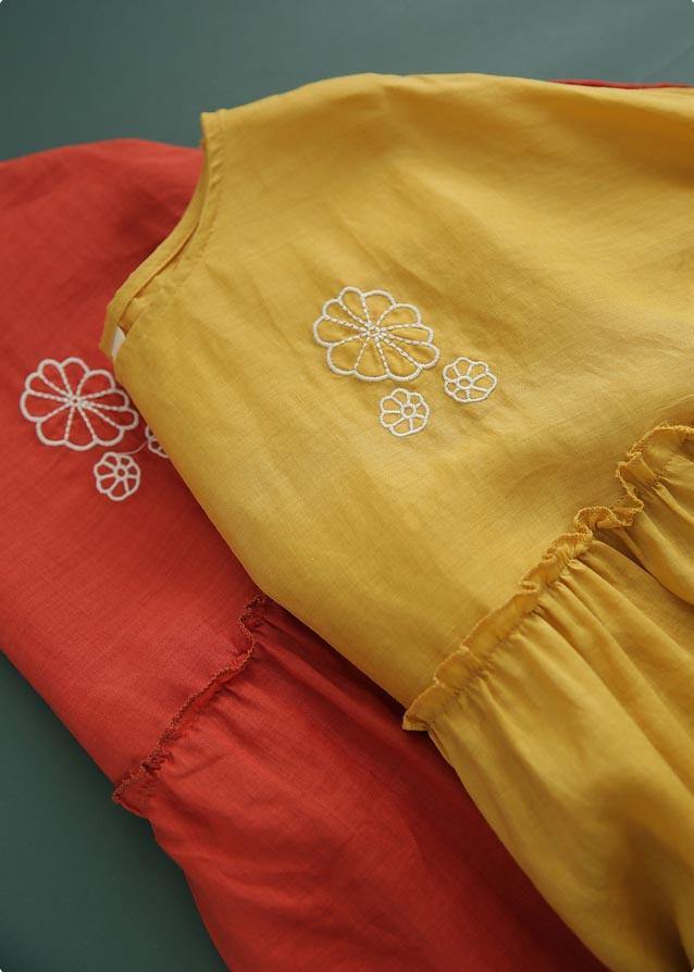 Red Patchwork Ruffled Cotton Summer Blouse Top