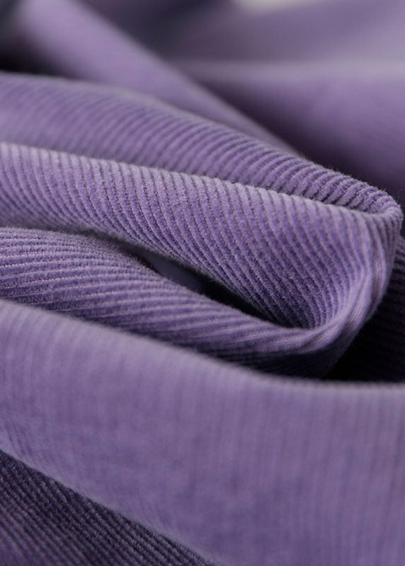 Purple Patchwork Corduroy Shirt Dresses Long Sleeve