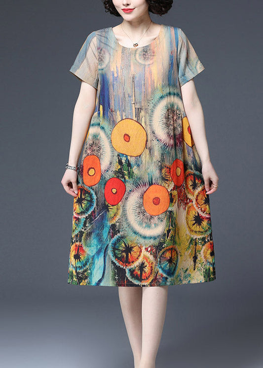 Dot Print Pockets Cotton Dress Short Sleeve