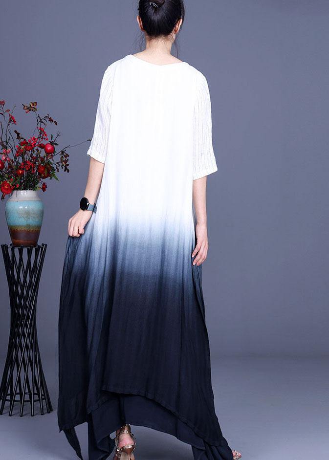 Striped Tie Dye Asymmetrical Design Cotton Linen Summer Dress