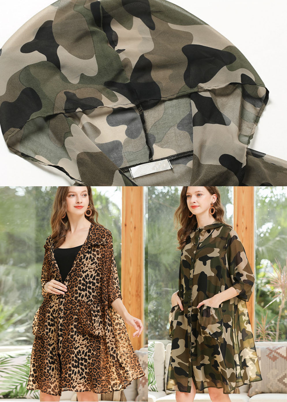 Camouflage Hooded Print Chiffon Cardigan Summer