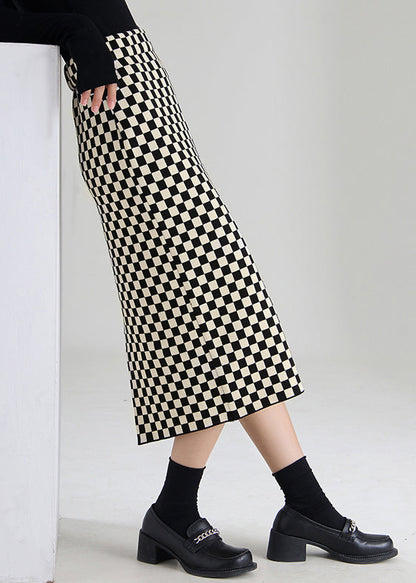 Black Chocolate Plaid High Waist a Line Skirts Spring