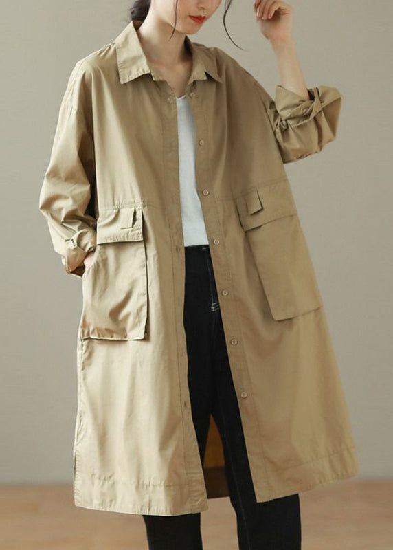 Green Oversized Big Pockets Cotton Coats Spring