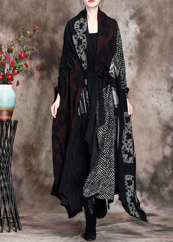 Fitted Retro Print Patchwork Asymmetrical Design Fall Cardigan