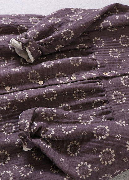 Organic Red Patchwork Pockets Button Fall Print Long Sleeve Dress