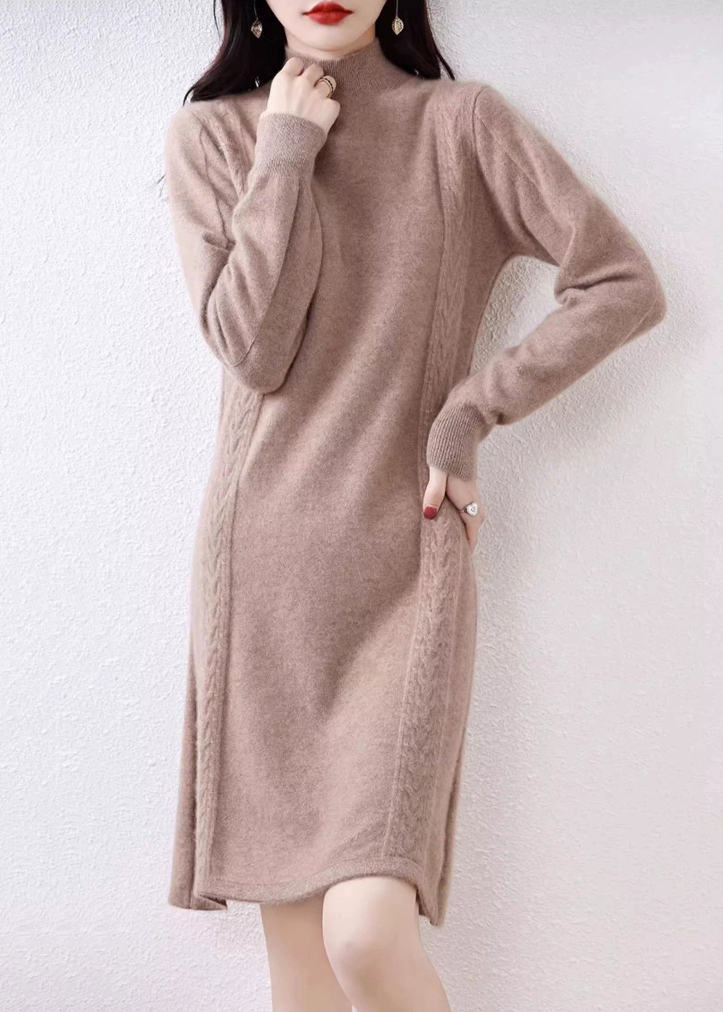Navy Turtleneck Wool Knit Sweater Dress Fall