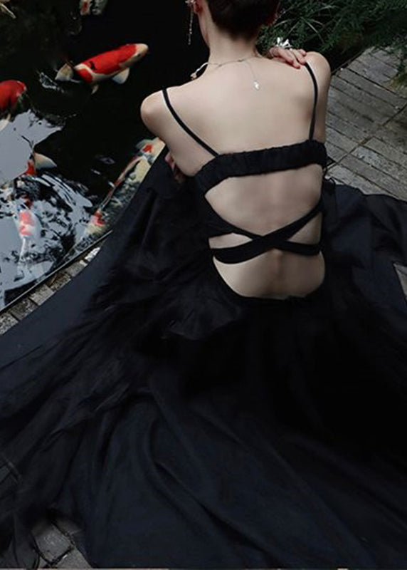 Diy Black V Neck Butterfly Tulle Vest and Maxi Skirts Two Pieces Set Summer
