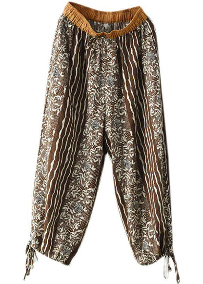 Chocolate High Waist Print Linen Harem Pants Summer