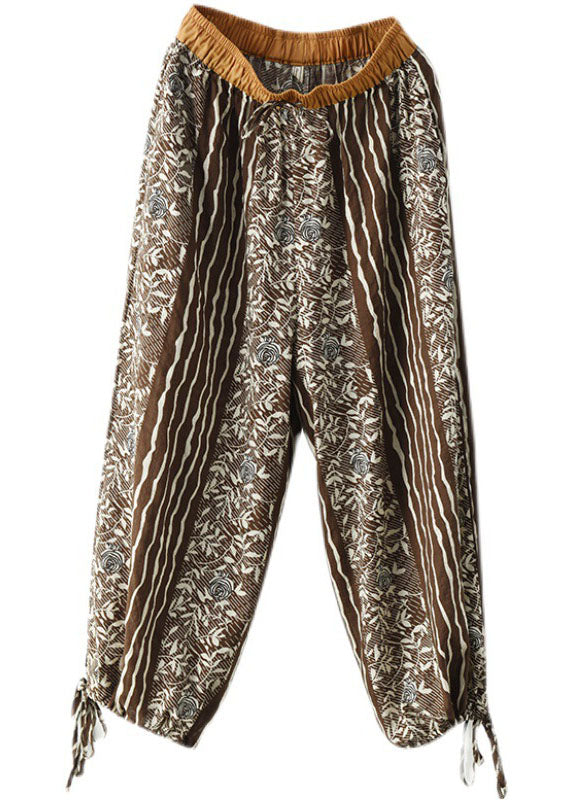 Chocolate High Waist Print Linen Harem Pants Summer