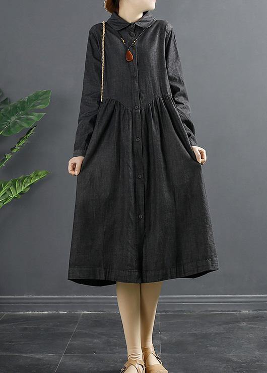Italian Lapel Patchwork Quilting Clothes Shape Blue Kaftan Dress