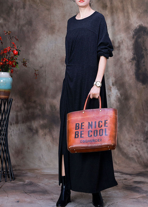 Art Dark Grey O-neck Side Open Asymmetrical Velour Long Dresses Spring
