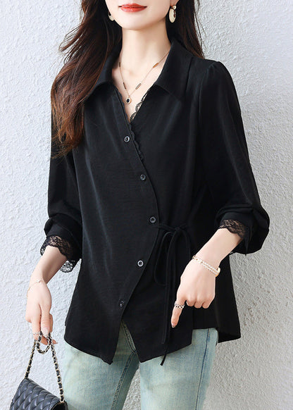 Black Asymmetrical Patchwork Tunic Shirt Top Fall