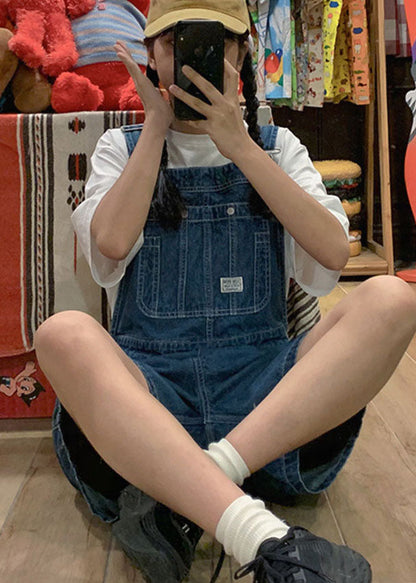 Blue Original Design Cotton Denim Jumpsuit Shorts Summer