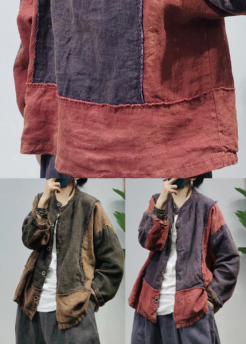 Black Button Patchwork Cotton Shirts Long Sleeve
