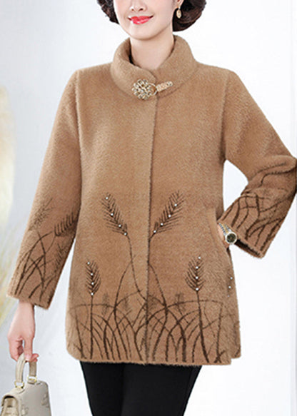 Camel Nail Bead Mink Velvet Coat Spring
