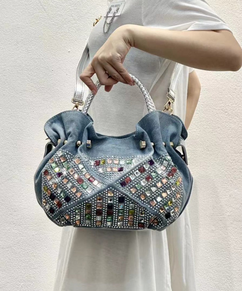 New Blue Denim Zircon Tote Bag