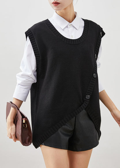Black Asymmetrical Patchwork Knit Vest Top Fall